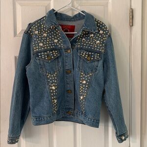 Vintage Denim beaded embellished Jacket With Jewels large